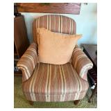 Striped Upholstered Armchair with Accent Pillow - Traditional Living Room Chair