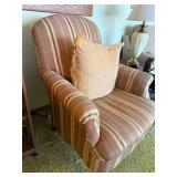 Striped Upholstered Armchair with Accent Pillow - Traditional Living Room Chair