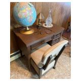 Wood Office Desk with 4-Drawer Pedestal & Upholstered Chair