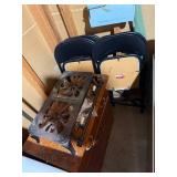 Royal 2-Burner Cast Iron Gas Stove Top - Floral Burner Grates, 4 Folding Chairs, Wooden Cabinet w Contents