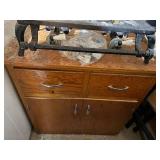 Royal 2-Burner Cast Iron Gas Stove Top - Floral Burner Grates, 4 Folding Chairs, Wooden Cabinet w Contents