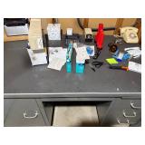 Grey Metal Workbench Desk 31x60x34 HWD with 6-Drawer Pedestals Inc Contents