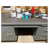 Grey Metal Workbench Desk 31x60x34 HWD with 6-Drawer Pedestals Inc Contents