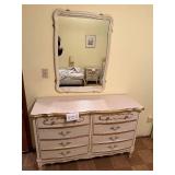 Dresser with Mirror - Cream Antique-Style, 49W x 33H x 17D, 10-Drawer