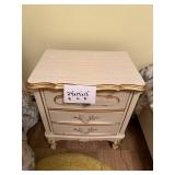 Nightstand - Vintage French Provincial Ivory & Gold Trim, 3-Drawer, 24x19x13