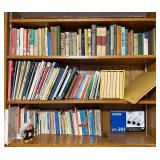 Assorted Vintage Books on Wooden Shelf - Hardcover & Paperback Collection - Bookcase not Inc