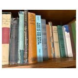 Assorted Vintage Books on Wooden Shelf - Hardcover & Paperback Collection - Bookcase not Inc