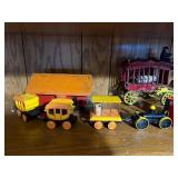 Vintage Toy Trains and Travel Guides Collection - Wooden Trains, Carriages, Books - Bookcase Not Inc