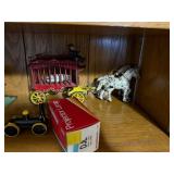 Vintage Toy Trains and Travel Guides Collection - Wooden Trains, Carriages, Books - Bookcase Not Inc