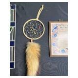 Boomerang, Stained Glass Flower Panel - Blue Tulip Wall Art with Dreamcatcher & Butterfly Tile