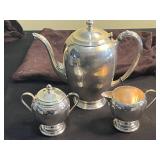 Wallace Silversmiths 3-Piece Tea Set - Silverplate Teapot, Sugar & Creamer - Made in USA