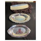 Three-Piece Silver-Plate Serving Tray Set - Ornate Floral Edge