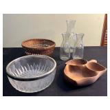 Gillet 1852 Glassware Set - Diamond-Cut Crystal Bowl, 3 Glass Carafes, Wicker Basket, Wood Duo Bowl