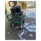 Grilla Carts Green Garden Wagon with 4 Wheels - Includes Orange Terracotta Pots & 2 Black Buckets