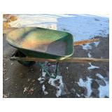 Wheelbarrow - Green Steel Tub with Wooden Handles, One Wheel