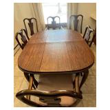 Dark Wood Dining Table Set with 6 Upholstered Chairs and Table Protectors
