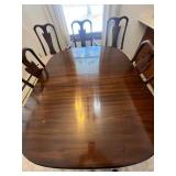 Dark Wood Dining Table Set with 6 Upholstered Chairs and Table Protectors
