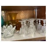 Glassware & Decor - Amber Textured Glasses, Blue Decanter, Clear Goblets, Vanro Floral Ceramic Pot