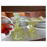 Fenton Compotes & Noritake Japan Dinnerware Set - Assorted Plates, Bowls & Cups with Floral Gold Trim