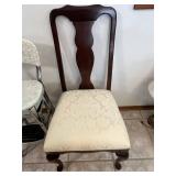 Vintage Cream Floral Upholstered Chairs - Wood Dining Chair & Chrome Folding Stool (Lot of 2)