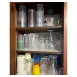 Assorted Glassware - Clear Drinking Glasses & Stemware in Cabinet