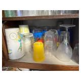 Assorted Glassware - Clear Drinking Glasses & Stemware in Cabinet