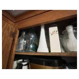 Mugs & Glassware in Wooden Kitchen Cabinet - Assorted Collection