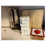 OSTER Designer Adjustable Height Can Opener/Knife Sharpener - GE Electric Slicing Knife - Core Cutting Board with Apple Tile