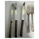 VTG Italian 'Pierre the Sommelier' Silverplated Corkscrew, Silverplated Art Deco Vase & Antique Silverplate Flatware Set with Carving Knives