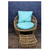 Rattan Lounge Chair with Aqua Cushions and Footrest