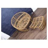 Rattan Lounge Chair with Aqua Cushions and Footrest