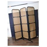 Folding 3-Panel Room Divider with Metal Frame and Woven Panels