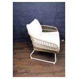Wicker Patio Armchair with White Cushions