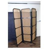 Folding 3-Panel Room Divider with Metal Frame and Woven Panels