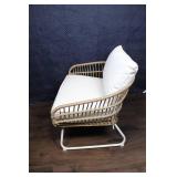 Wicker Patio Armchair with White Cushions
