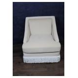 Vintage Beige Lounge Chair with Fringe Detailing