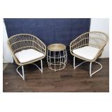 Set of 2 Wicker Lounge Chairs with Cushions and Side Table