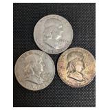 Franklin Half Dollar Coins - 1954 & 1960s (Lot of 3)