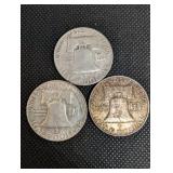 Franklin Half Dollar Coins - 1954 & 1960s (Lot of 3)