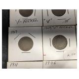 V Nickel Coins - Assorted Years Collection 1891-1912