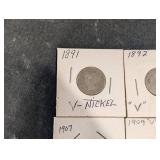 V Nickel Coins - Assorted Years Collection 1891-1912