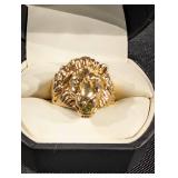 10kt Lion Head Ring - Gold-Tone w/ Green Stone, US Size 9