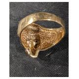 10kt Lion Head Ring - Gold-Tone w/ Green Stone, US Size 9
