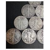 Walking Liberty Half Dollars - 10 Coins (1916-1947) 90% Silver