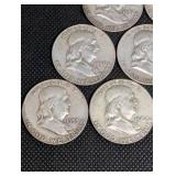 Lot Of 10 Franklin Half Dollars 90% Silver