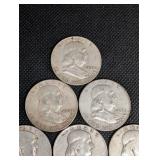 Lot Of 10 Franklin Half Dollars 90% Silver