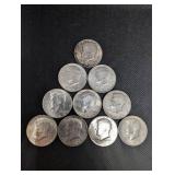 Kennedy Half Dollars 1964 - 10 Coins - 90% Silver
