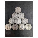 Walking Liberty Half Dollars (Lot of 10) - 1940s U.S. Silver Coins