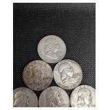 Lot Of 10 Franklin Half Dollars 90% Silver