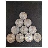 Walking Liberty Half Dollar Coins - 1943-1946 (10 Coins)
